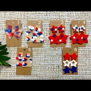 Handmade with love, clay earrings lead and nickel free. Great for Fourth of July